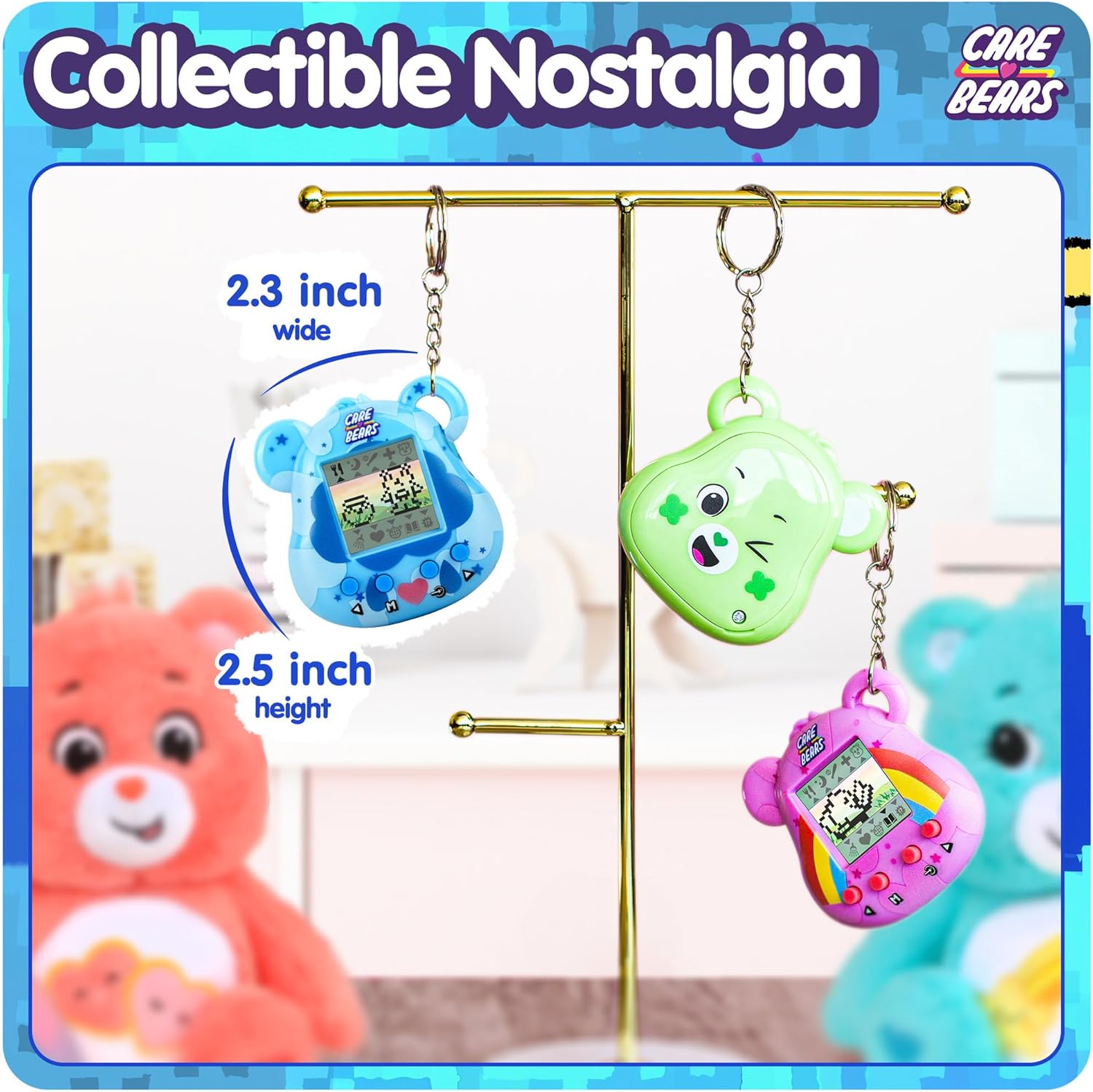 Care Bears Digital Pet - Grumpy Bear Cyber Pet with Care Features, 1.4” Inch Screen, Handheld Interactive Virtual Pets for Kids, Collectible Electronic Toy, Battery Included