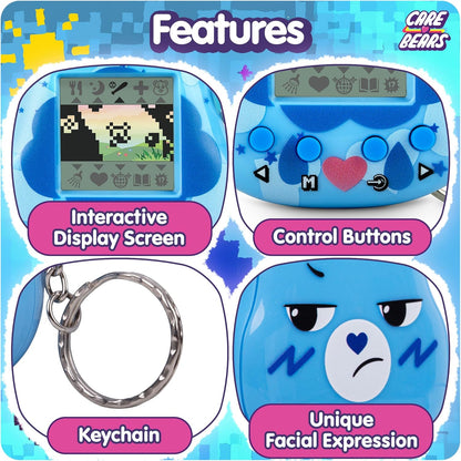 Care Bears Digital Pet - Grumpy Bear Cyber Pet with Care Features, 1.4” Inch Screen, Handheld Interactive Virtual Pets for Kids, Collectible Electronic Toy, Battery Included