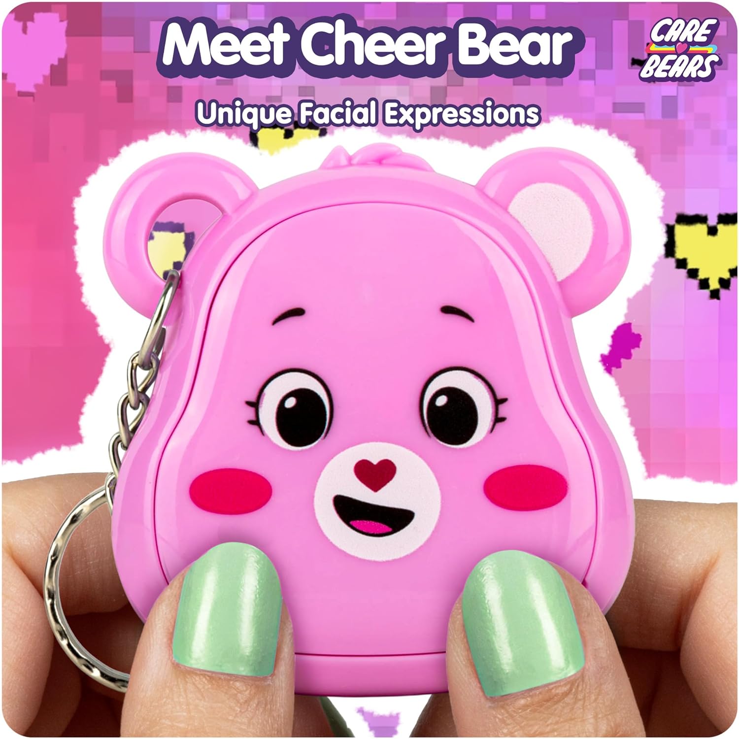 Bisounours virtuel Care Bears - Cyber-animal de compagnie Cheer Bear avec fonctions de soins, écran 1,4", animaux virtuels interactifs portables pour enfants, jouet électronique de collection, batteri