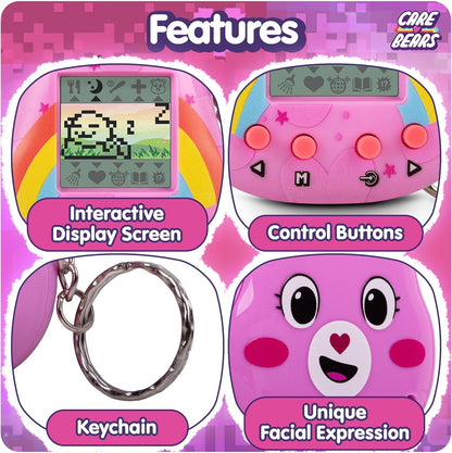 Bisounours virtuel Care Bears - Cyber-animal de compagnie Cheer Bear avec fonctions de soins, écran 1,4", animaux virtuels interactifs portables pour enfants, jouet électronique de collection, batteri