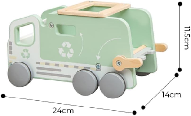 Houten Recycling Vrachtwagen Speelset, 13-delig, 24 × 14 × 11,5 cm, Groen, Educatief Speelgoed vanaf 3 Jaar
