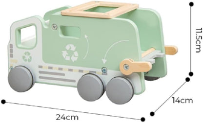 Houten Recycling Vrachtwagen Speelset, 13-delig, 24 × 14 × 11,5 cm, Groen, Educatief Speelgoed vanaf 3 Jaar