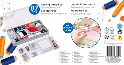 Naaiset 78-delig - Naaikast voor onderweg - Inclusief naainaalden - met stopgaren, knopen, veiligheidsspelden, jeansknoppen, elastiek en meetlint - kunststof opbergdoos - grijs