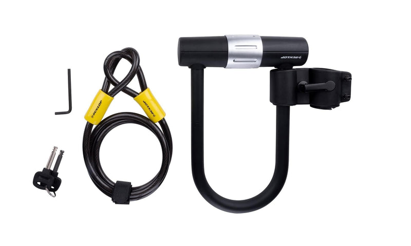 Dunlop Fietsslot, combinatie van beugelslot en kabelslot, stalen kabel met 2 lussen, 120 cm, Ø 10 mm, met 2 sleutels