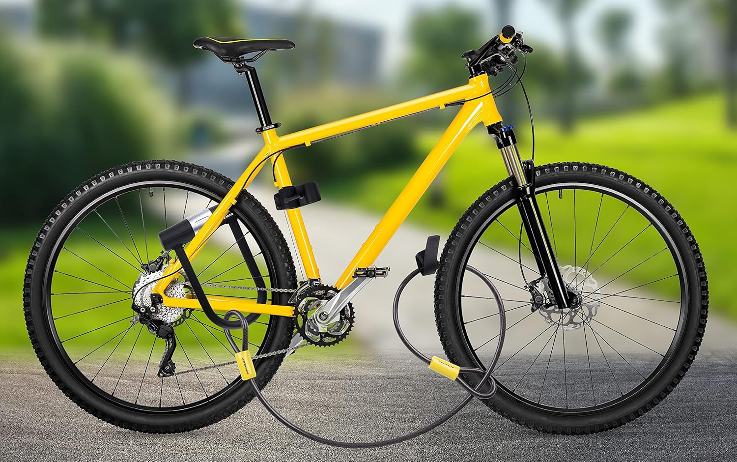 Dunlop Fietsslot, combinatie van beugelslot en kabelslot, stalen kabel met 2 lussen, 120 cm, Ø 10 mm, met 2 sleutels