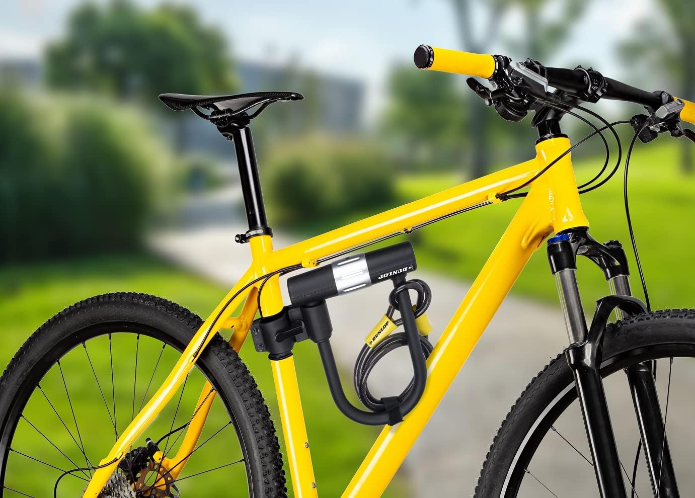 Dunlop Fietsslot, combinatie van beugelslot en kabelslot, stalen kabel met 2 lussen, 120 cm, Ø 10 mm, met 2 sleutels