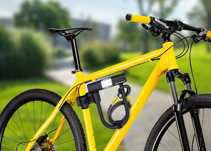 Dunlop Fietsslot, combinatie van beugelslot en kabelslot, stalen kabel met 2 lussen, 120 cm, Ø 10 mm, met 2 sleutels