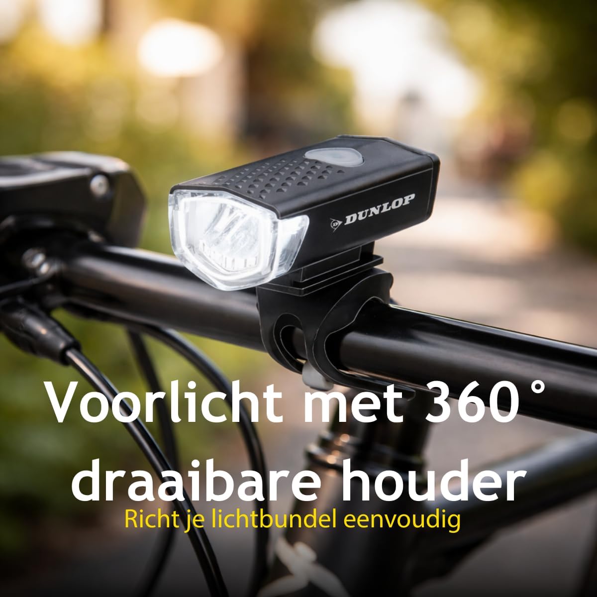 Dunlop Fietslamp Set Oplaadbaar - Fietsverlichting Voorlicht en Achterlicht - Fietslicht met USB Kabels en 7 Lichtstanden - Achterlicht Fiets Oplaadbaar met Siliconen Bevestiging - Zwart