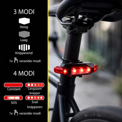 Dunlop Fietslamp Set Oplaadbaar - Fietsverlichting Voorlicht en Achterlicht - Fietslicht met USB Kabels en 7 Lichtstanden - Achterlicht Fiets Oplaadbaar met Siliconen Bevestiging - Zwart