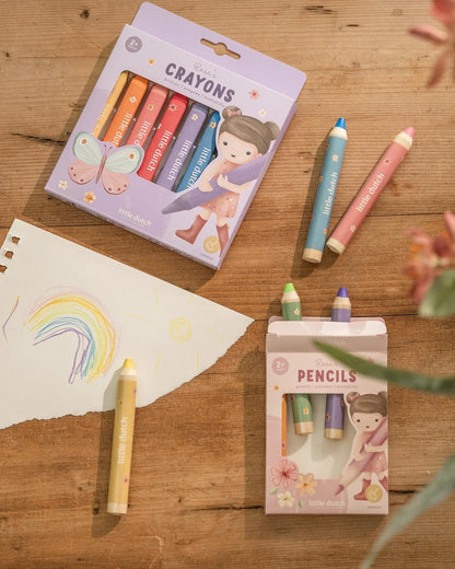 Little Dutch Kleurpotloden, kleurpotlodenset voor kinderen/peuters, 6 kleuren, vanaf 2 jaar, roze & Friends