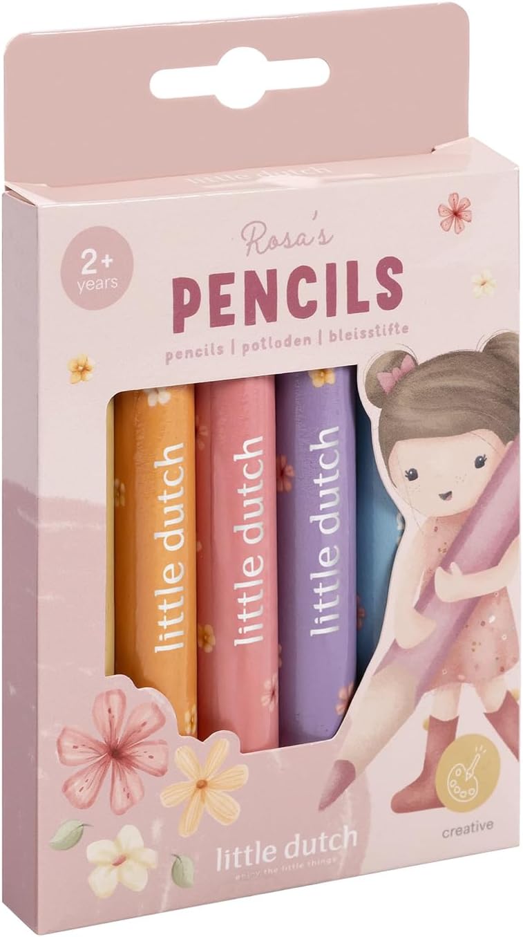 Little Dutch Kleurpotloden, kleurpotlodenset voor kinderen/peuters, 6 kleuren, vanaf 2 jaar, roze & Friends