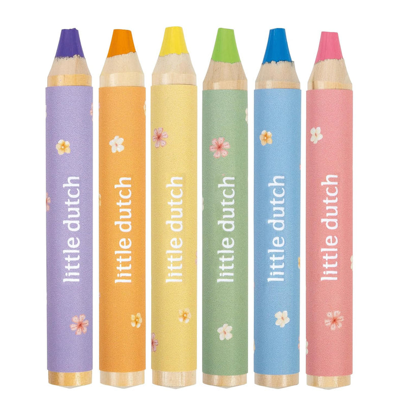Little Dutch Kleurpotloden, kleurpotlodenset voor kinderen/peuters, 6 kleuren, vanaf 2 jaar, roze & Friends