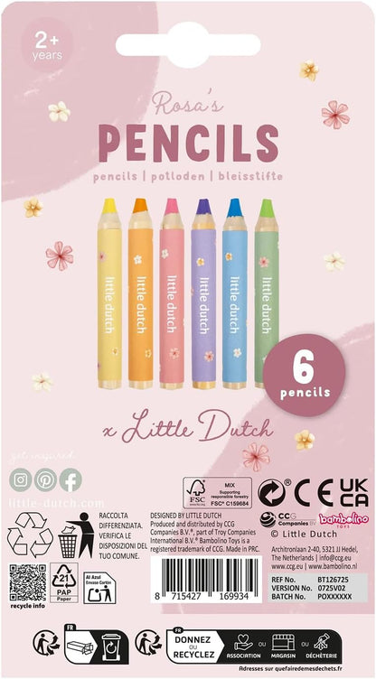 Little Dutch Kleurpotloden, kleurpotlodenset voor kinderen/peuters, 6 kleuren, vanaf 2 jaar, roze & Friends