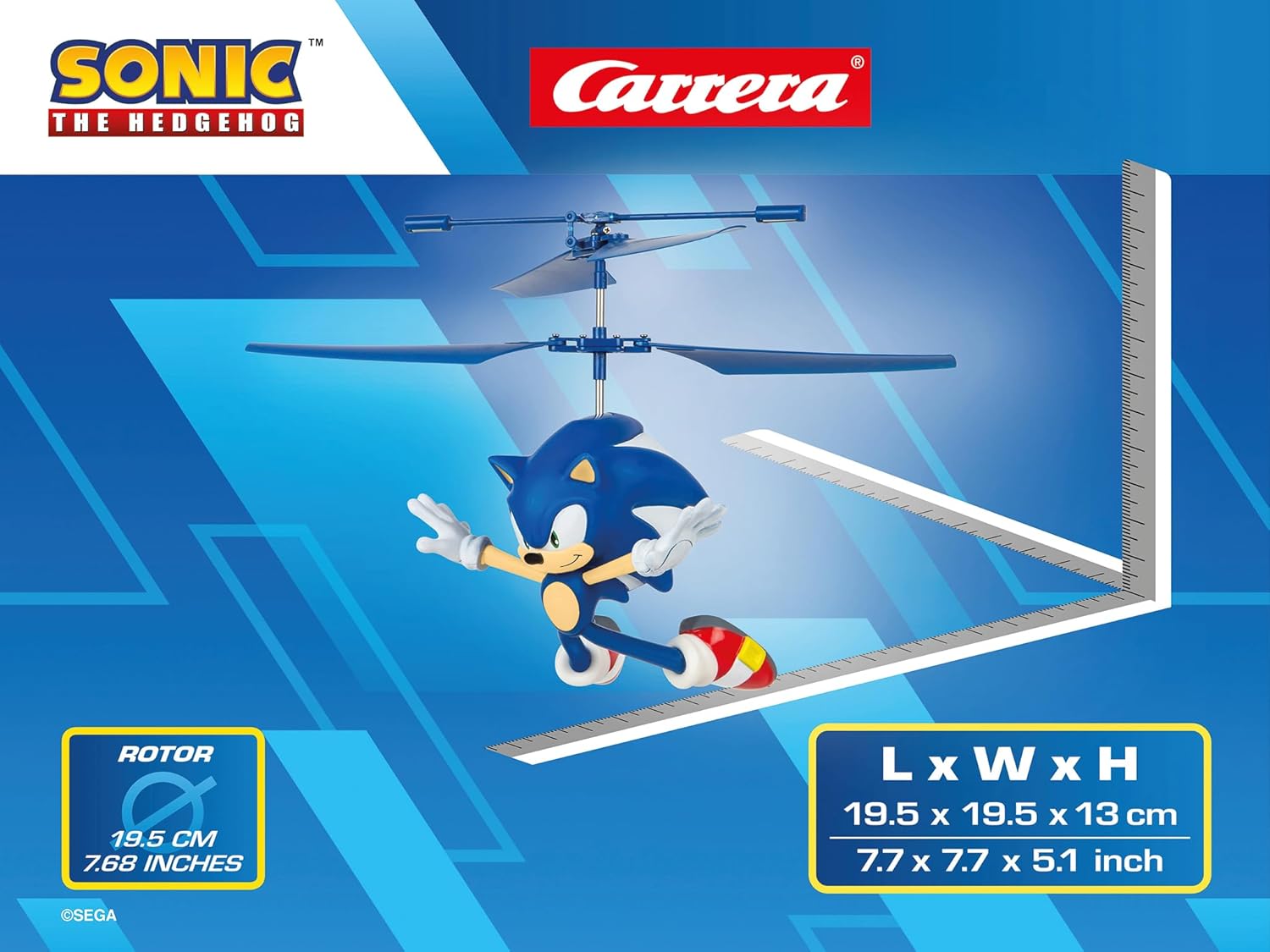 Carrera RC I 2.4GHz Sonic the Hedgehog, Flying Sonic With Coaxial Rotor Control I Original License I Gyro System I Ergonomic 2-Channel Controller