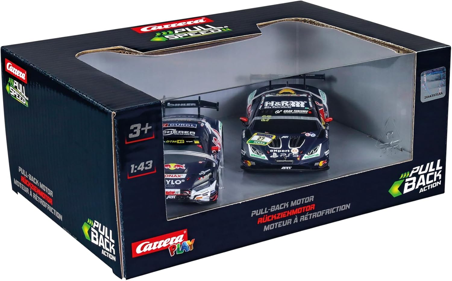 Pull & SPEED Carrera, ABT Sportsline Twinpack, twee terugtrekauto's met pull-back-functie en vrijloop, schaal 1:43, eenvoudig terugtrekken en loslaten voor speelplezier vol actie