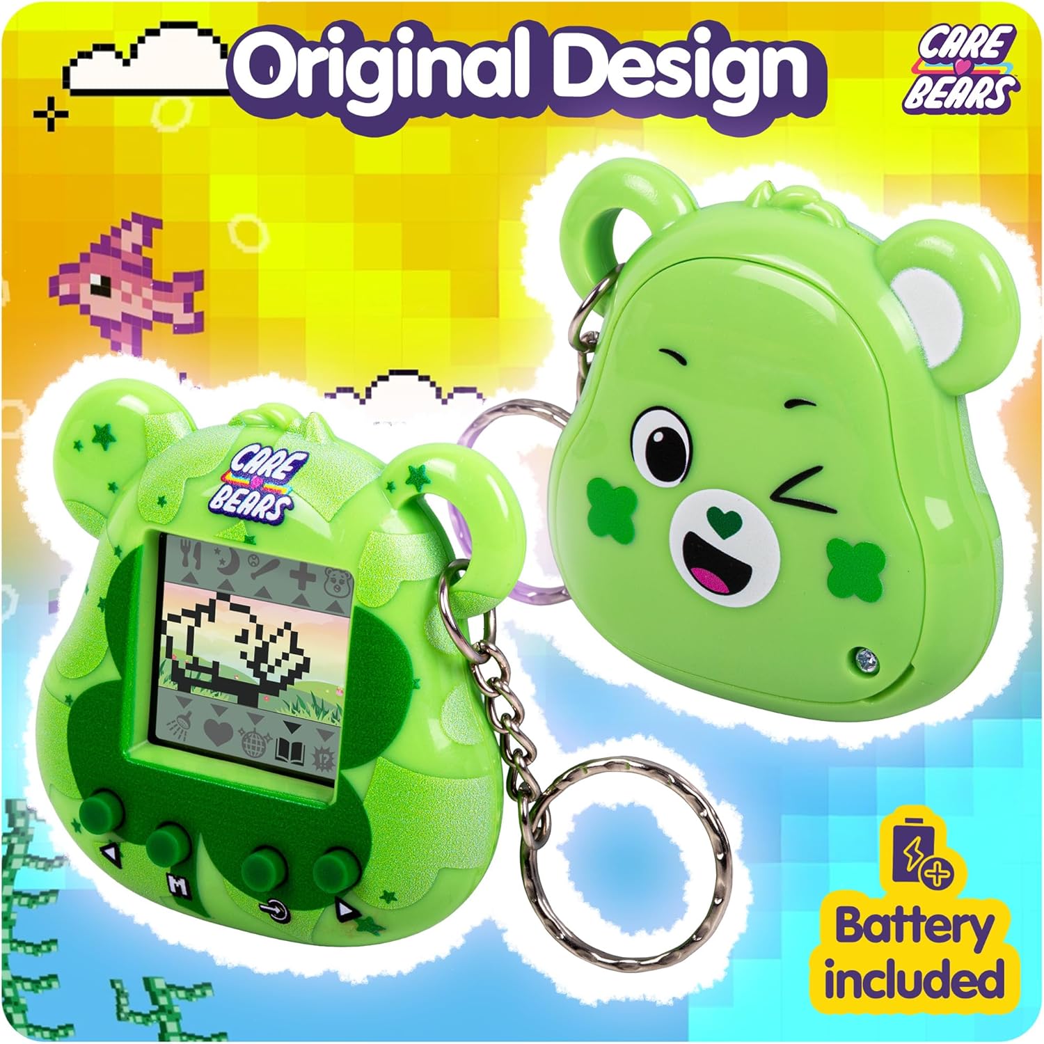 Bisounours virtuel Care Bears – Ours porte-bonheur cybernétique avec fonctions de soins, écran 1,4 pouces, animaux virtuels interactifs portables pour enfants, jouet électronique de collection, batter