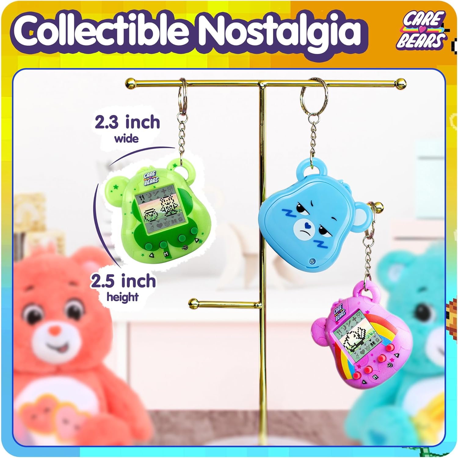 Bisounours virtuel Care Bears – Ours porte-bonheur cybernétique avec fonctions de soins, écran 1,4 pouces, animaux virtuels interactifs portables pour enfants, jouet électronique de collection, batter