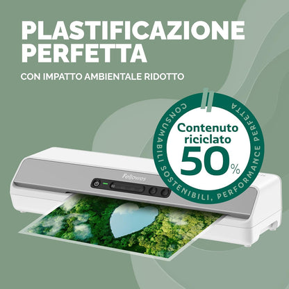 Fellowes A5 Laminierfolien – 100 Stück, 75/80 Mikron, Glanz – 50% Recyclinganteil, perfekte Laminierhüllen für Dokumente, Unterricht & Büroalltag