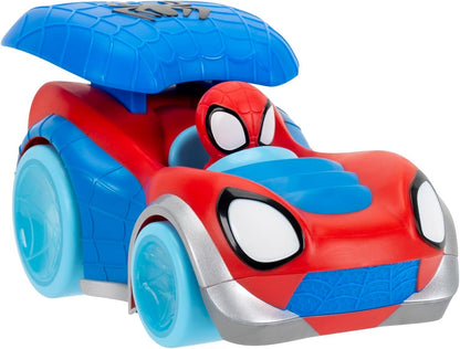 SPIDEY AND HIS AMAZING FRIENDS MARVEL Power Web Racer - 8-Inch Vehicle with Rev Up Spoiler, Light Up Wheels, and Built-In-Character