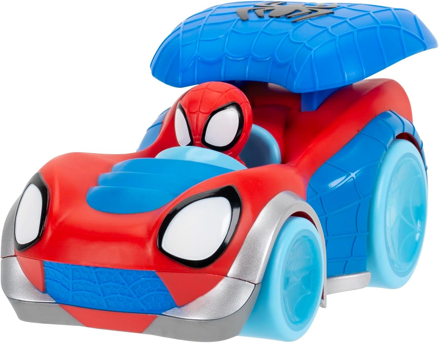 SPIDEY AND HIS AMAZING FRIENDS MARVEL Power Web Racer - 8-Inch Vehicle with Rev Up Spoiler, Light Up Wheels, and Built-In-Character
