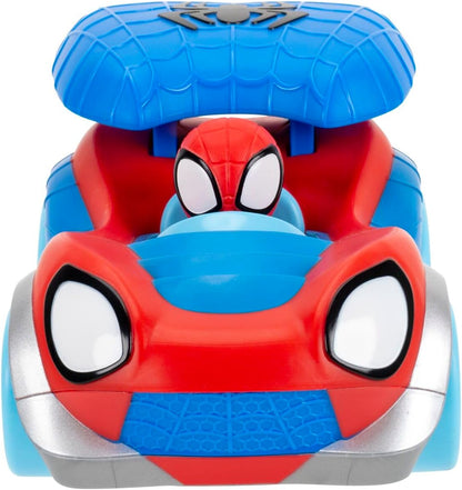 SPIDEY AND HIS AMAZING FRIENDS MARVEL Power Web Racer - 8-Inch Vehicle with Rev Up Spoiler, Light Up Wheels, and Built-In-Character