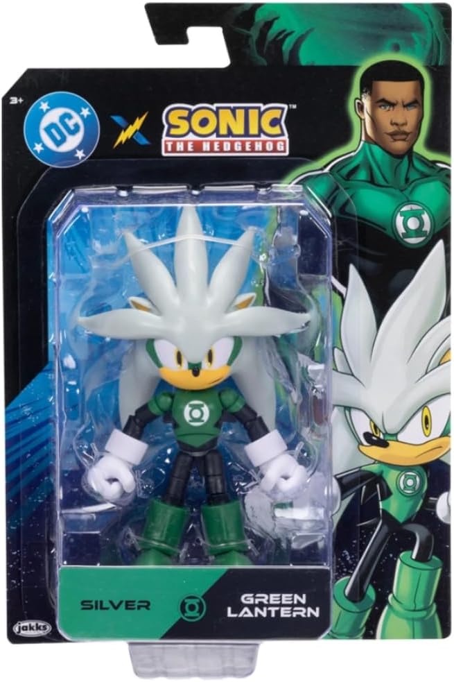 DC x Sonic Silver as Green Lantern 5" / 13cm Action Figure, Officially Licensed by Jakks Pacific, Highly Articulated and Detailed Design, Collector's Packaging