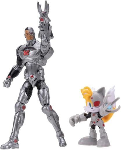 DC x Sonic Tails & Cyborg Action Figure Multipack, Officially Licensed by Jakks Pacific, Includes 2.5" & 5" Classic Action Figures, Detailed Articulated Design, Sonic x DC Collectibles