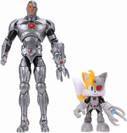 DC x Sonic Tails & Cyborg Action Figure Multipack, Officially Licensed by Jakks Pacific, Includes 2.5" & 5" Classic Action Figures, Detailed Articulated Design, Sonic x DC Collectibles