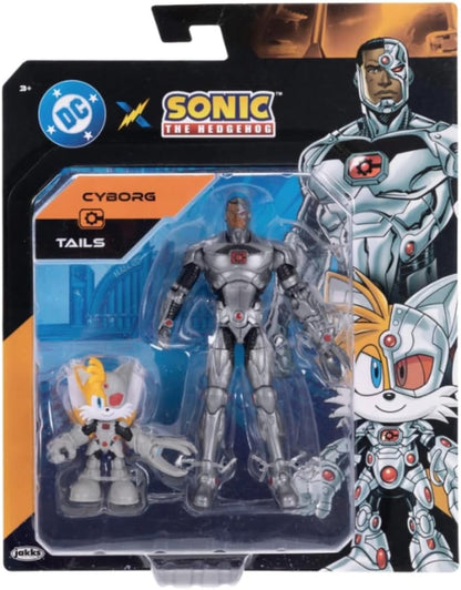 DC x Sonic Tails & Cyborg Action Figure Multipack, Officially Licensed by Jakks Pacific, Includes 2.5" & 5" Classic Action Figures, Detailed Articulated Design, Sonic x DC Collectibles