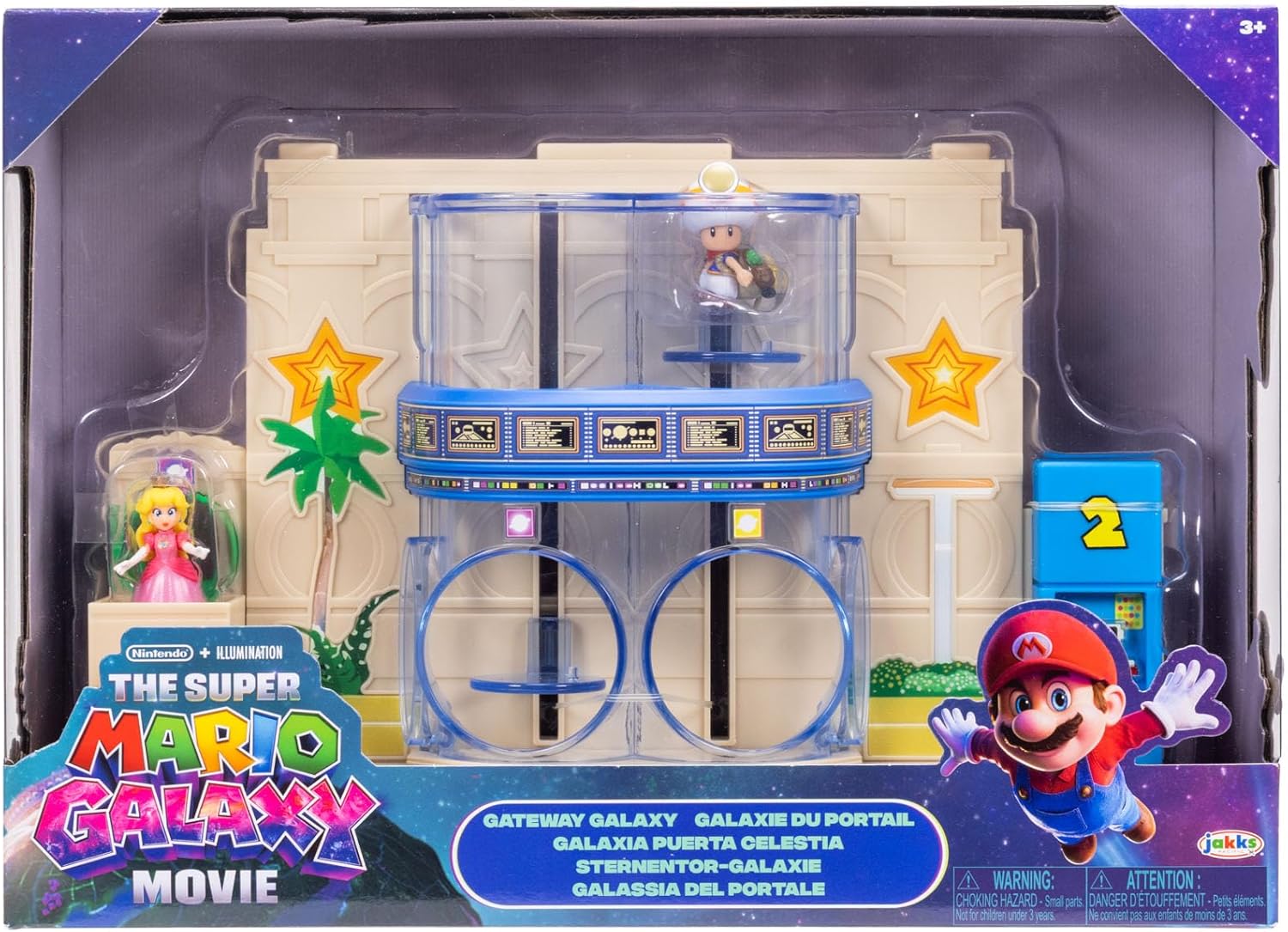 The Super Mario Galaxy Movie Galaxy Gateway Diorama, Officially Licensed by Jakks Pacific, Includes 1.5" Princess Peach and Captain Toad Figures, Interactive Features, Ideal for Collectors