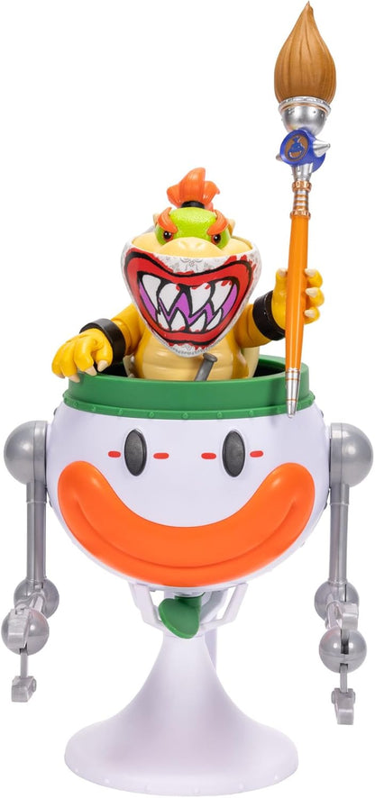 The Super Mario Galaxy Movie Bowser Jr. 5" / 12.7cm Action Figure with Clown Car, Officially by Jakks Pacific, Punching Arms, Water-Reveal Stickers & Sponge Brush, Spinning Propeller, for 3+