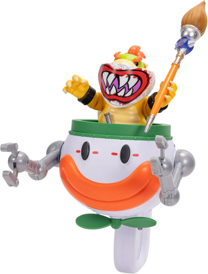 The Super Mario Galaxy Movie Bowser Jr. 5" / 12.7cm Action Figure with Clown Car, Officially by Jakks Pacific, Punching Arms, Water-Reveal Stickers & Sponge Brush, Spinning Propeller, for 3+
