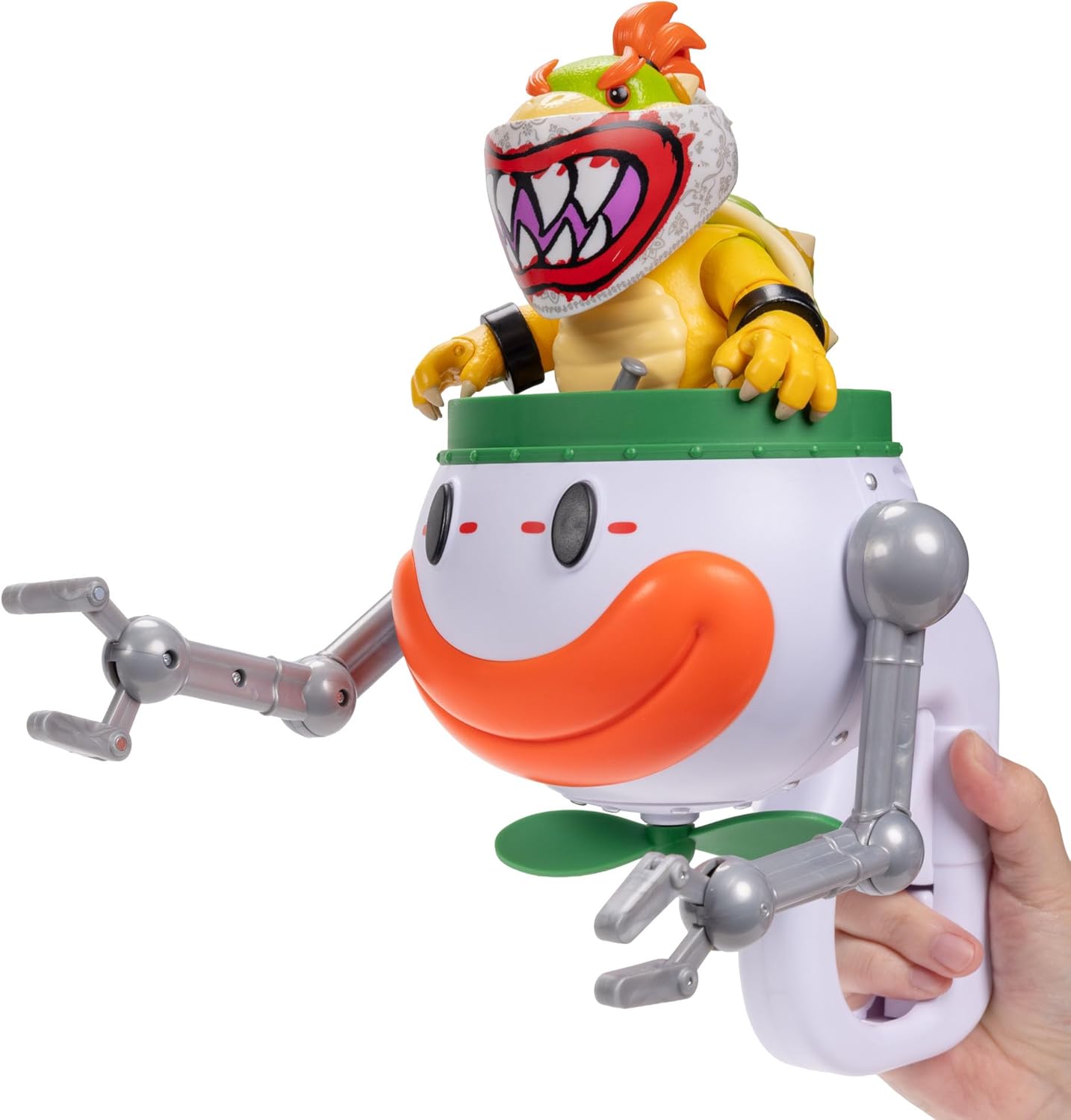 The Super Mario Galaxy Movie Bowser Jr. 5" / 12.7cm Action Figure with Clown Car, Officially by Jakks Pacific, Punching Arms, Water-Reveal Stickers & Sponge Brush, Spinning Propeller, for 3+