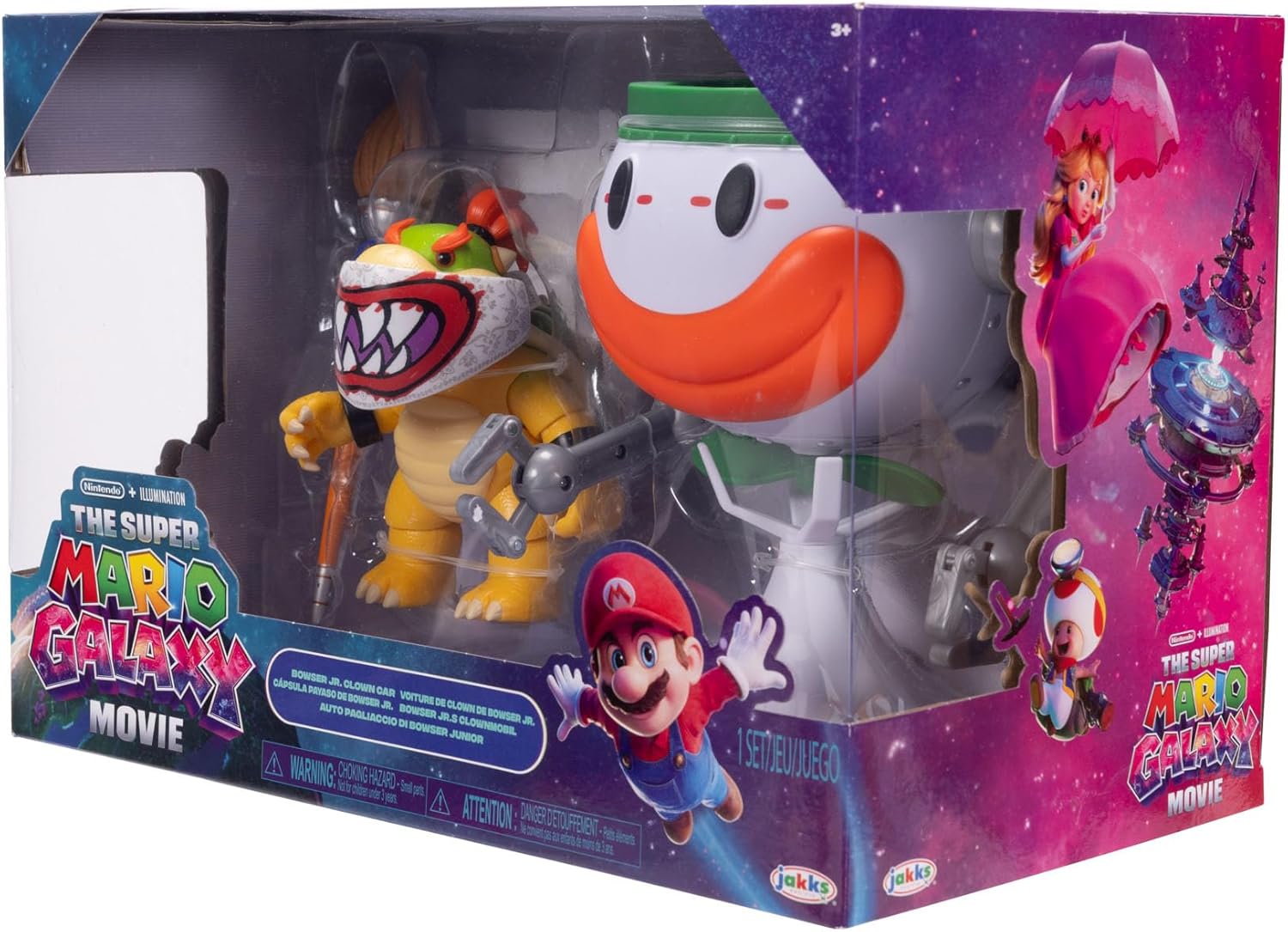 The Super Mario Galaxy Movie Bowser Jr. 5" / 12.7cm Action Figure with Clown Car, Officially by Jakks Pacific, Punching Arms, Water-Reveal Stickers & Sponge Brush, Spinning Propeller, for 3+