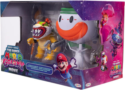 The Super Mario Galaxy Movie Bowser Jr. 5" / 12.7cm Action Figure with Clown Car, Officially by Jakks Pacific, Punching Arms, Water-Reveal Stickers & Sponge Brush, Spinning Propeller, for 3+
