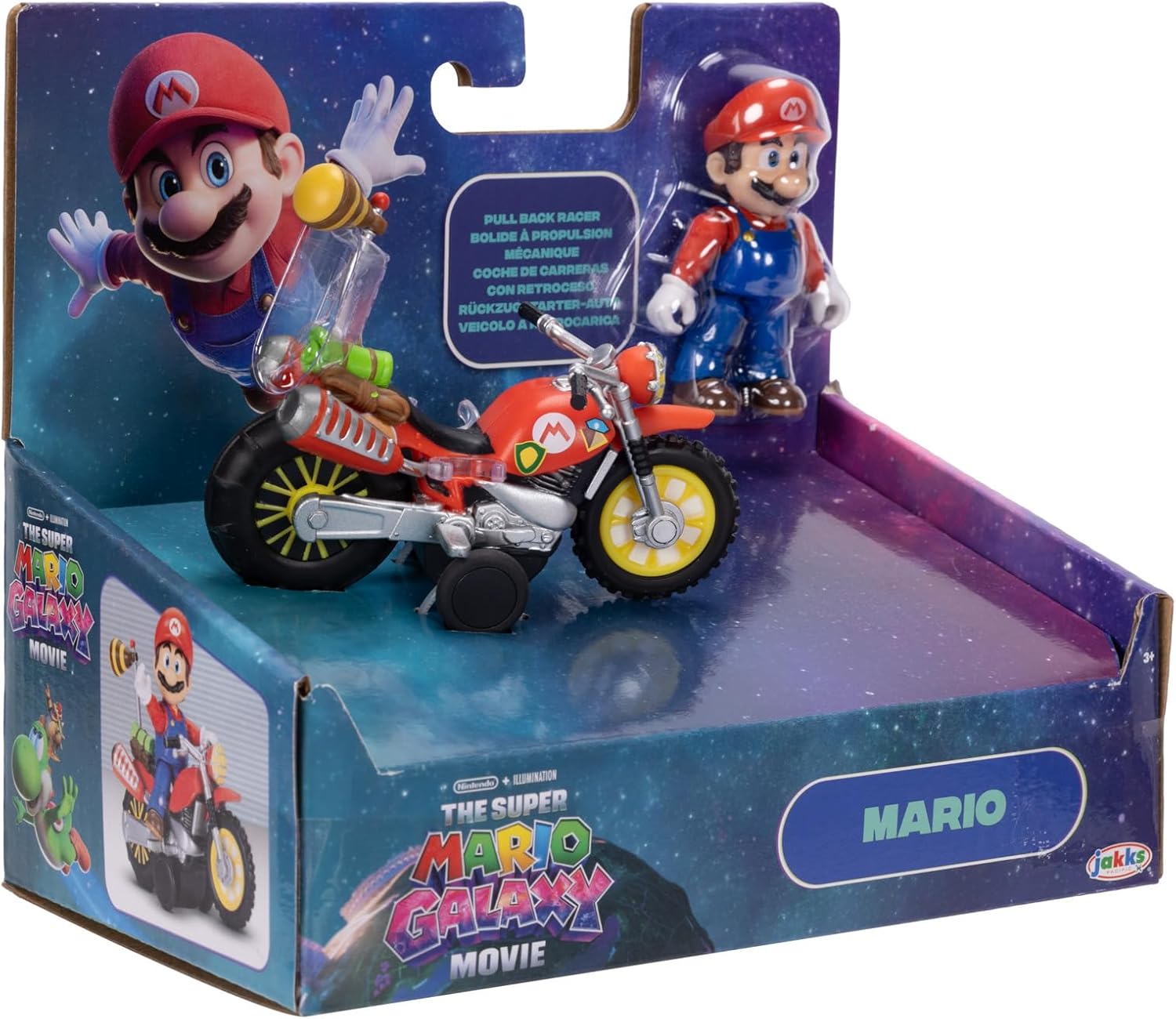 „Super Mario Galaxy“-Film: Mario mit Motorrad – 2,5" / 6,35 cm große Actionfigur, offiziell lizenziert von Jakks Pacific, 9 Gelenkpunkte, detailreiches Design, zurückziehen und losfahren! Ab 3 Jahren