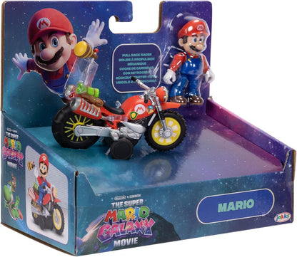 „Super Mario Galaxy“-Film: Mario mit Motorrad – 2,5" / 6,35 cm große Actionfigur, offiziell lizenziert von Jakks Pacific, 9 Gelenkpunkte, detailreiches Design, zurückziehen und losfahren! Ab 3 Jahren