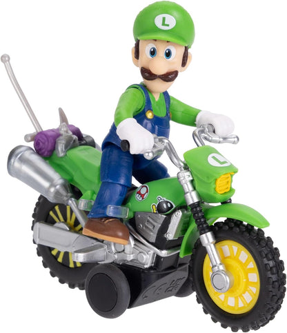 The Super Mario Galaxy Movie Luigi with Motorcycle 2.5" / 6.35cm Action Figure, Officially Licensed by Jakks Pacific, 9 Points of Articulation, Detailed Design, Pull Back and Watch Him Go! For 3+