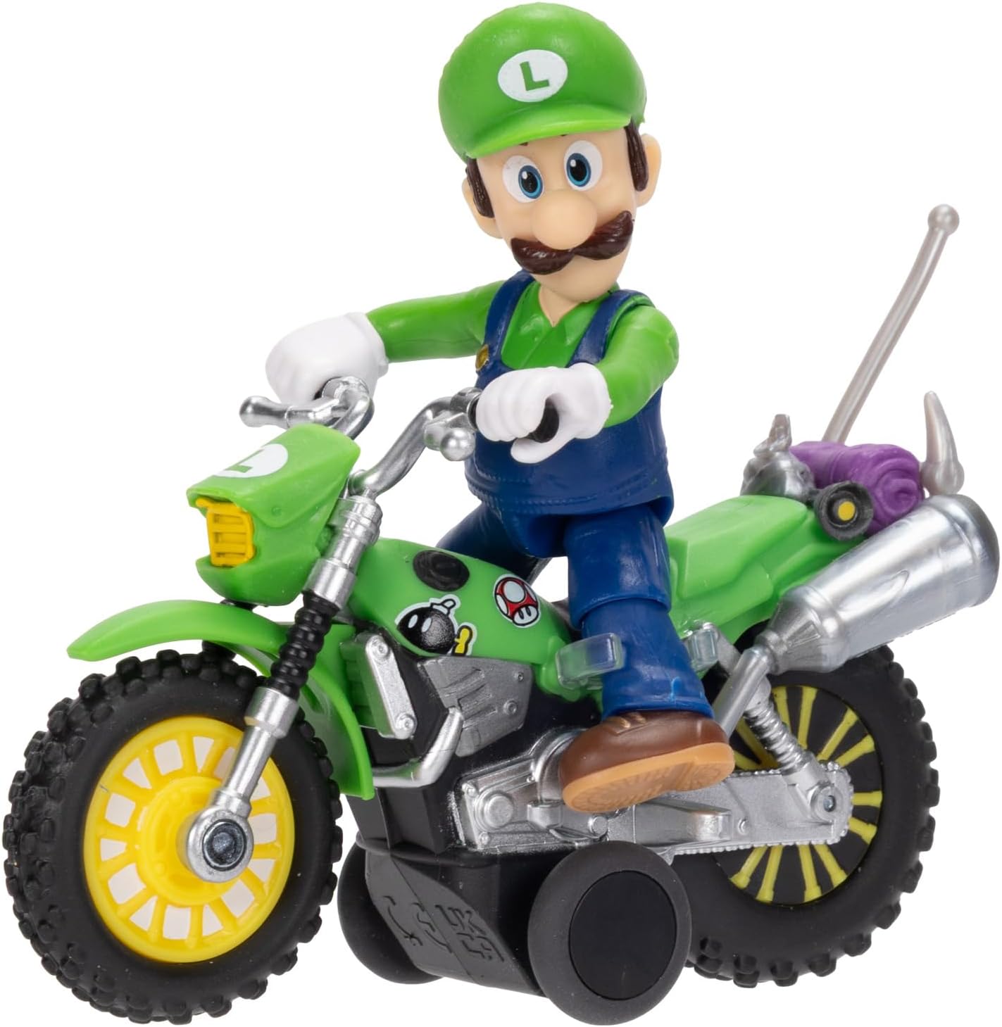 The Super Mario Galaxy Movie Luigi with Motorcycle 2.5" / 6.35cm Action Figure, Officially Licensed by Jakks Pacific, 9 Points of Articulation, Detailed Design, Pull Back and Watch Him Go! For 3+