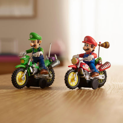 The Super Mario Galaxy Movie Luigi with Motorcycle 2.5" / 6.35cm Action Figure, Officially Licensed by Jakks Pacific, 9 Points of Articulation, Detailed Design, Pull Back and Watch Him Go! For 3+