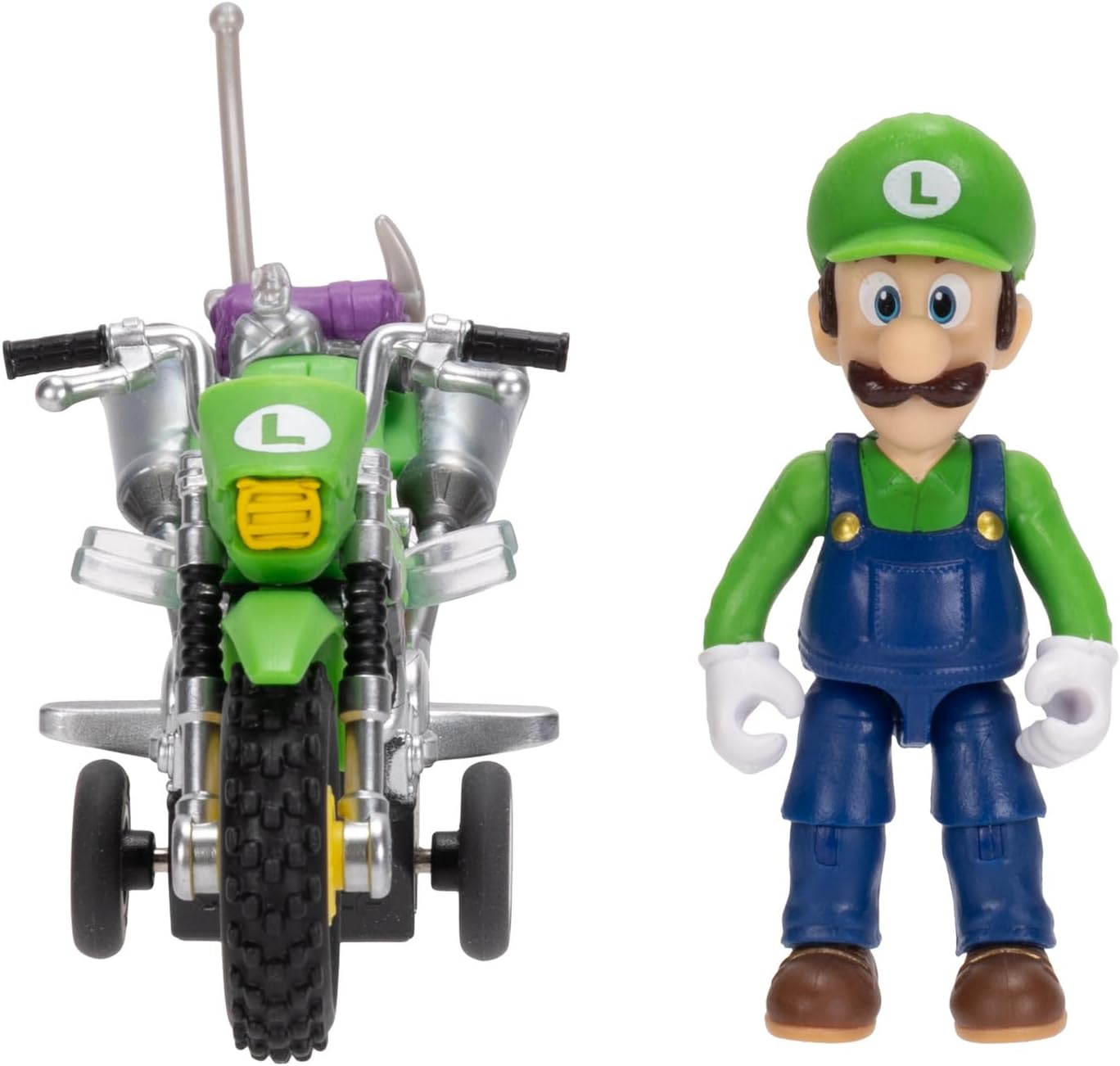 The Super Mario Galaxy Movie Luigi with Motorcycle 2.5" / 6.35cm Action Figure, Officially Licensed by Jakks Pacific, 9 Points of Articulation, Detailed Design, Pull Back and Watch Him Go! For 3+