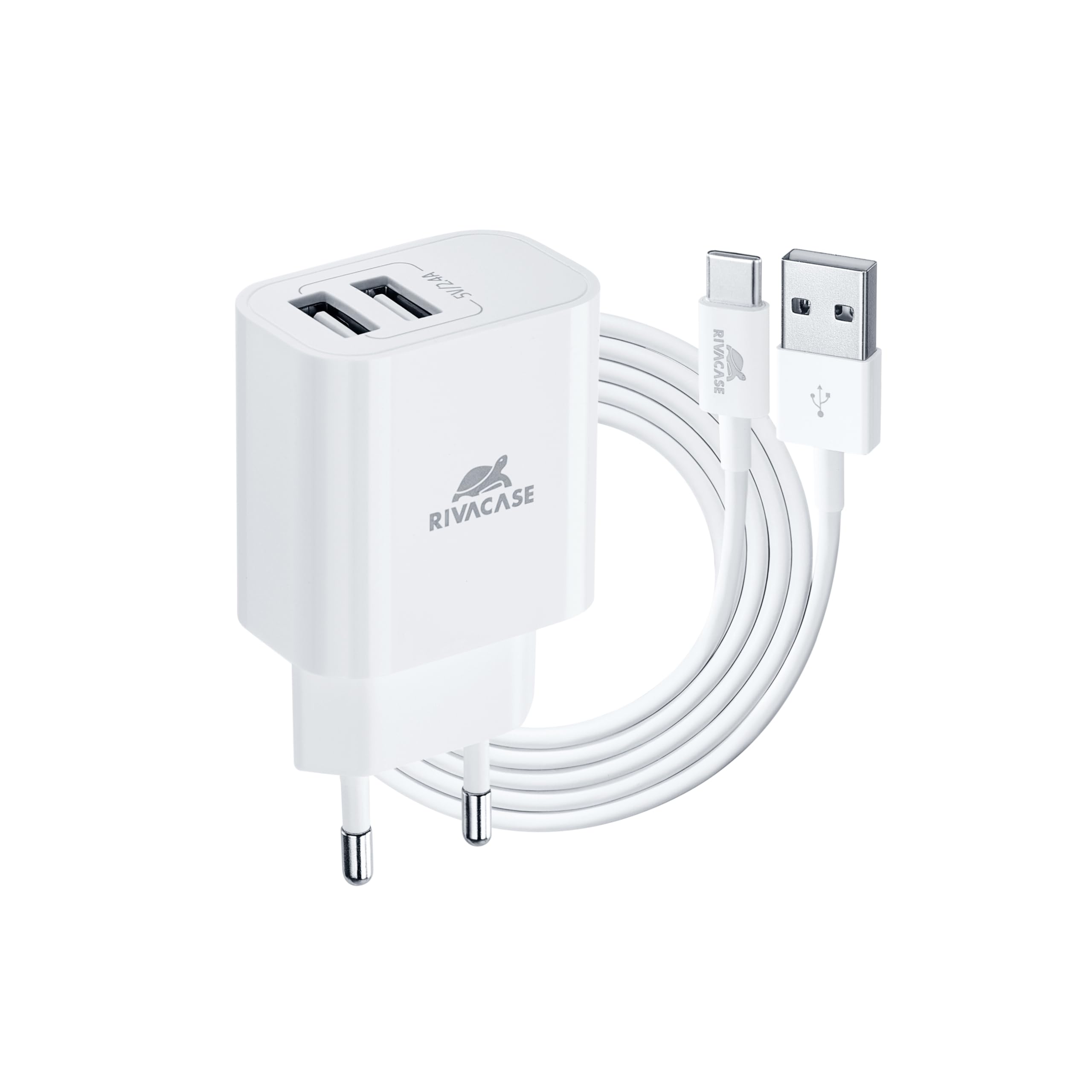 RIVACASE PS4001 WD3 - Caricatore da parete, 2,4 A/2 USB, con cavo di tipo C, colore: Bianco