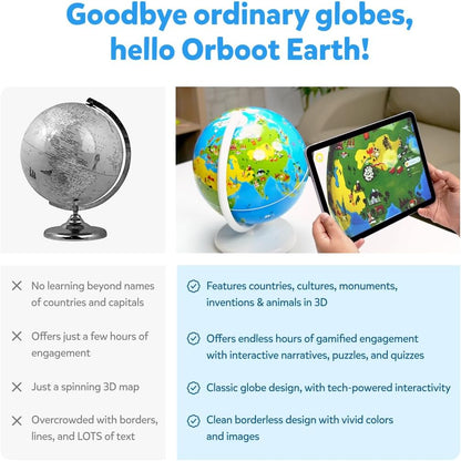 Shifu PlayShifu Educational Globe for Kids, Orboot Earth (+ App) Interactive AR World, 400 Wonders, 1000+ Facts, STEM Toy Gifts for Kids 4-10 Years, No Borders, No Names on Orboot Globe