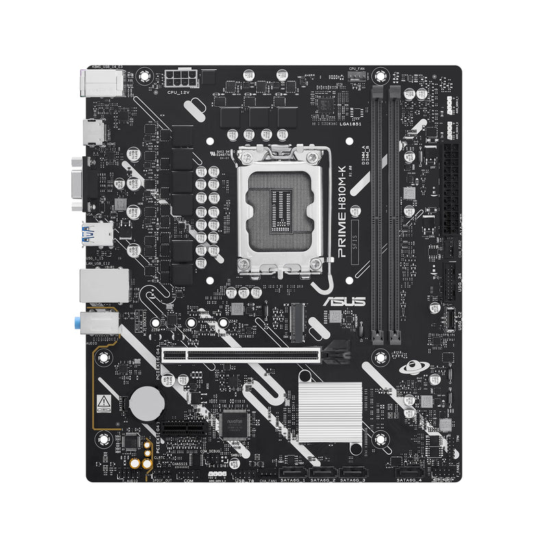 ASUS PRIME H810M-K, Scheda Madre Intel Micro-ATX 6+1+1+1 Fasi di Alimentazione, Slot DDR5, PCIe 4.0, Slot M.2, Ethernet Realtek 1Gb, HDMI TM, VGA, USB-C 5Gbps, Aura Sync, Nera