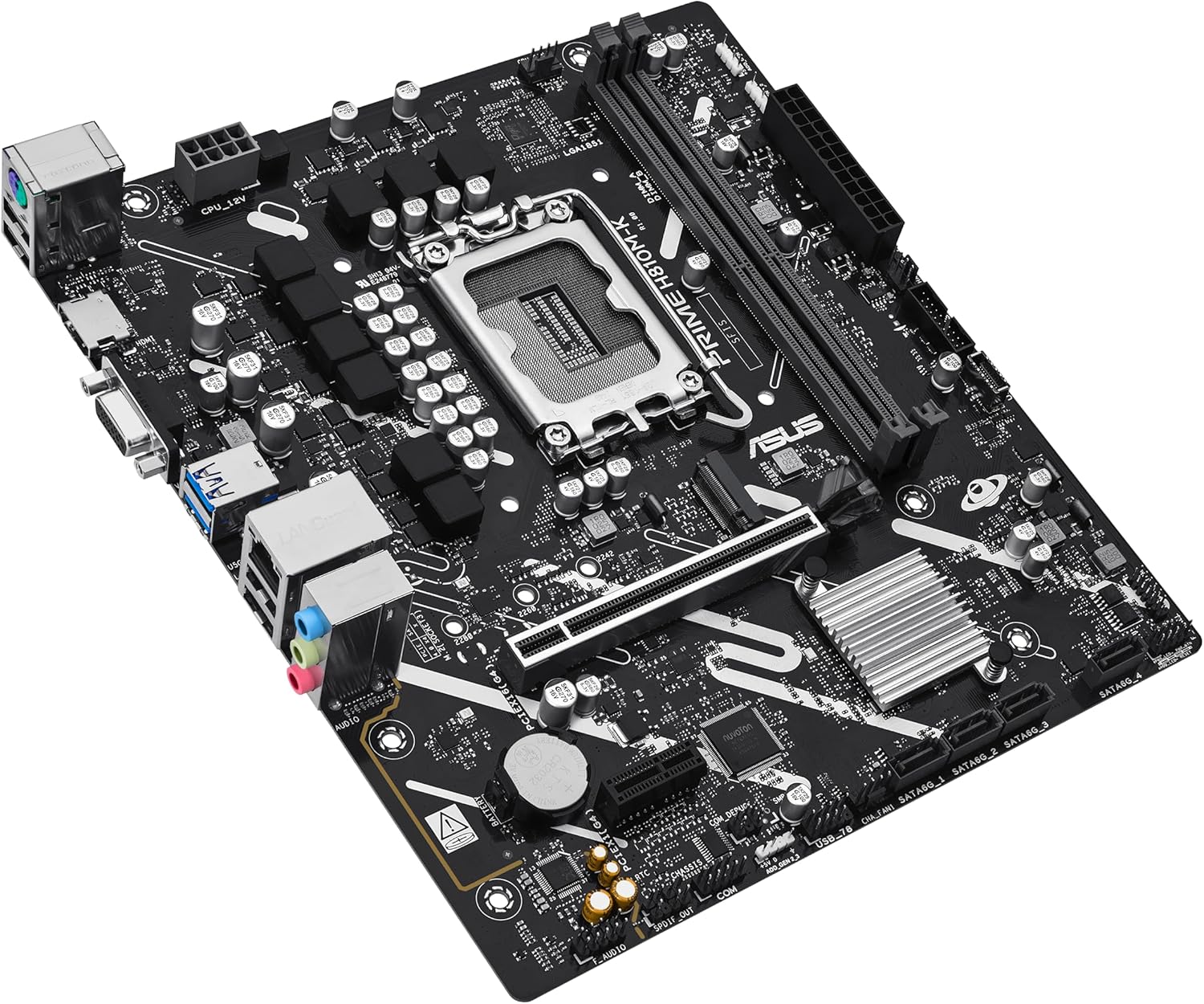 ASUS PRIME H810M-K, Scheda Madre Intel Micro-ATX 6+1+1+1 Fasi di Alimentazione, Slot DDR5, PCIe 4.0, Slot M.2, Ethernet Realtek 1Gb, HDMI TM, VGA, USB-C 5Gbps, Aura Sync, Nera