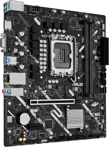 ASUS PRIME H810M-K, Scheda Madre Intel Micro-ATX 6+1+1+1 Fasi di Alimentazione, Slot DDR5, PCIe 4.0, Slot M.2, Ethernet Realtek 1Gb, HDMI TM, VGA, USB-C 5Gbps, Aura Sync, Nera