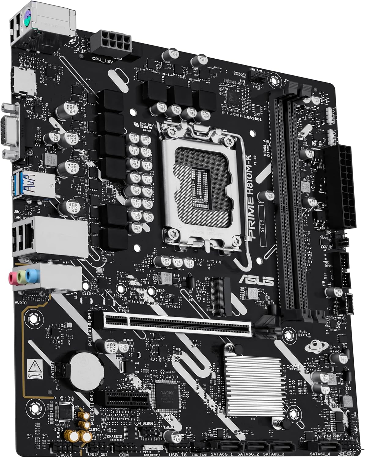 ASUS PRIME H810M-K, Scheda Madre Intel Micro-ATX 6+1+1+1 Fasi di Alimentazione, Slot DDR5, PCIe 4.0, Slot M.2, Ethernet Realtek 1Gb, HDMI TM, VGA, USB-C 5Gbps, Aura Sync, Nera