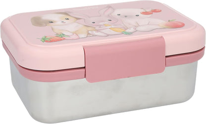 Depesche 14030 Princess Mimi Lunch Box Stainless Steel in Pink with Rabbit Motif, Dog and Cat, Lunch Box with Divider and Silicone Seal