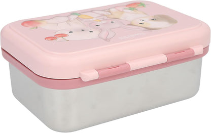 Depesche 14030 Princess Mimi Lunch Box Stainless Steel in Pink with Rabbit Motif, Dog and Cat, Lunch Box with Divider and Silicone Seal