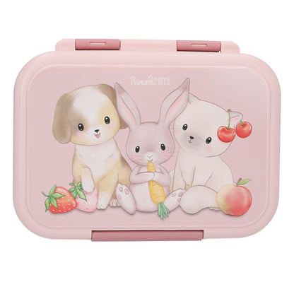 Depesche 14030 Princess Mimi Lunch Box Stainless Steel in Pink with Rabbit Motif, Dog and Cat, Lunch Box with Divider and Silicone Seal